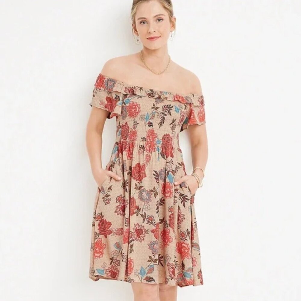 Maurices Smocked Floral Cold Shoulder Babydoll Mini Dress XL